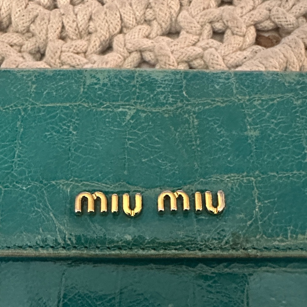 Miu Miu Teal Crocodile-Embossed Wallet - Picture 16 of 16